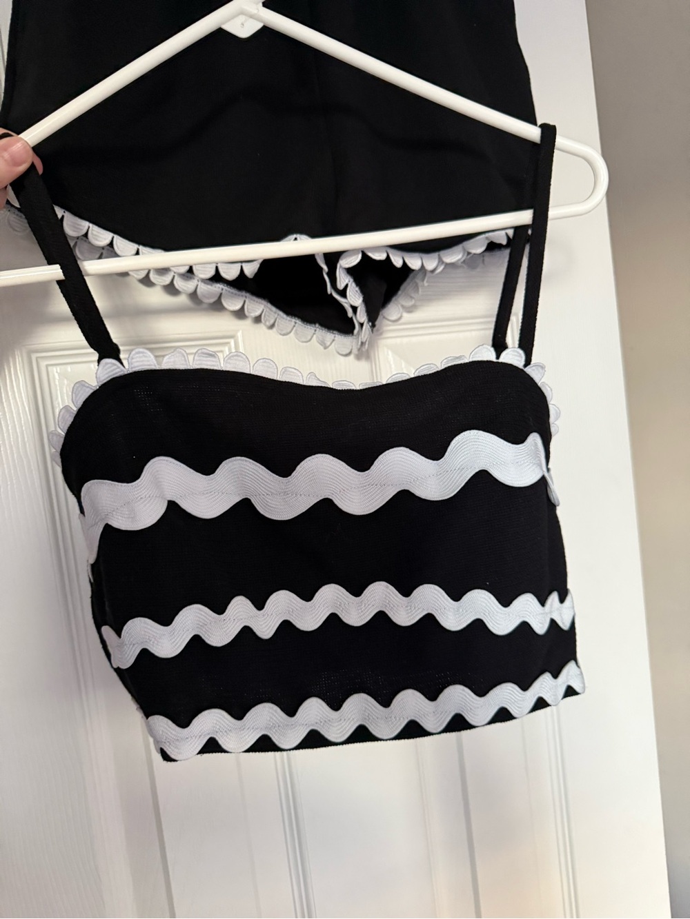 Black & White Ruffle-Trim Cropped Jumpsuit Top